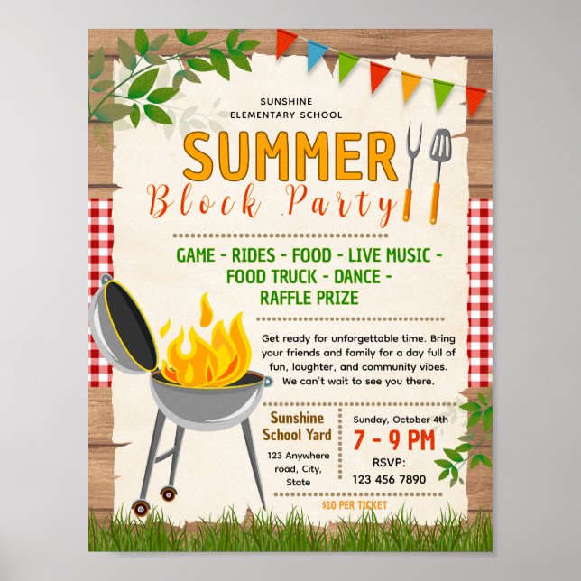 Editable neighbourhood block Fundraiser Flyer Poster (Front)