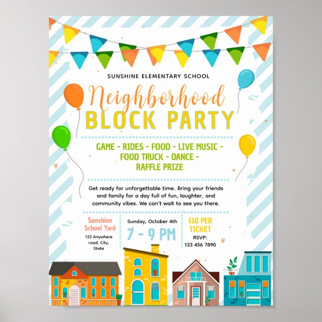 Editable neighbourhood block Fundraiser Flyer Poster (Front)
