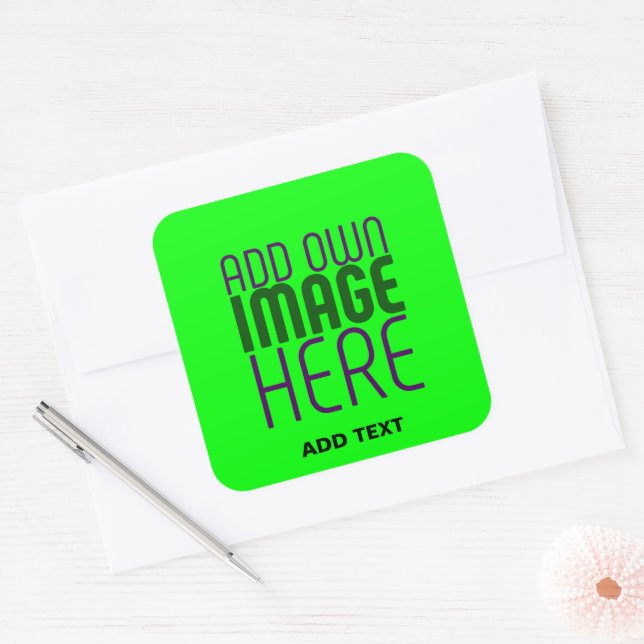 EDITABLE NEON GREEN IMAGE TEXT TEMPLATE ENVELOPE SQUARE STICKER (Envelope)