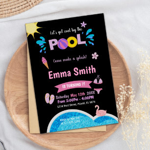 Editable Neon Splash Summer Swim Party Invite