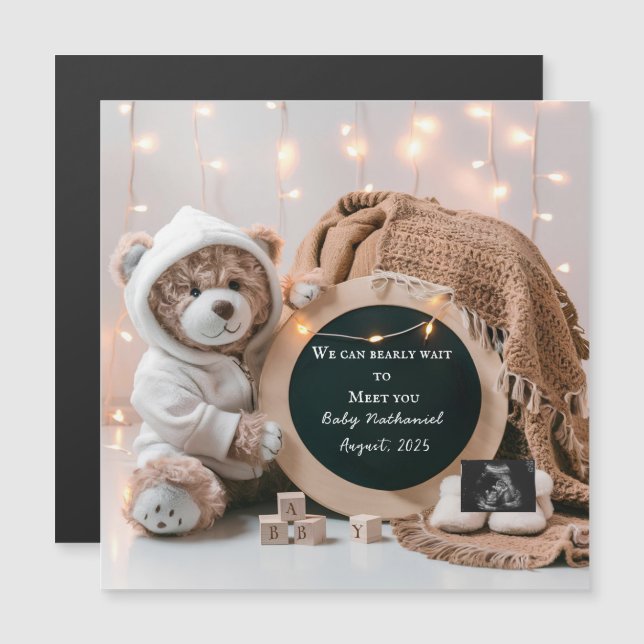 Editable neutral pregnancy announcement card (Front/Back)
