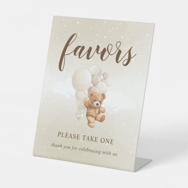 Editable Neutral Teddy Bear Favours Sign  (Front)