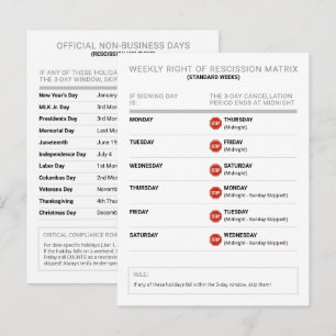 Editable Notary Right of Rescission Reference Card