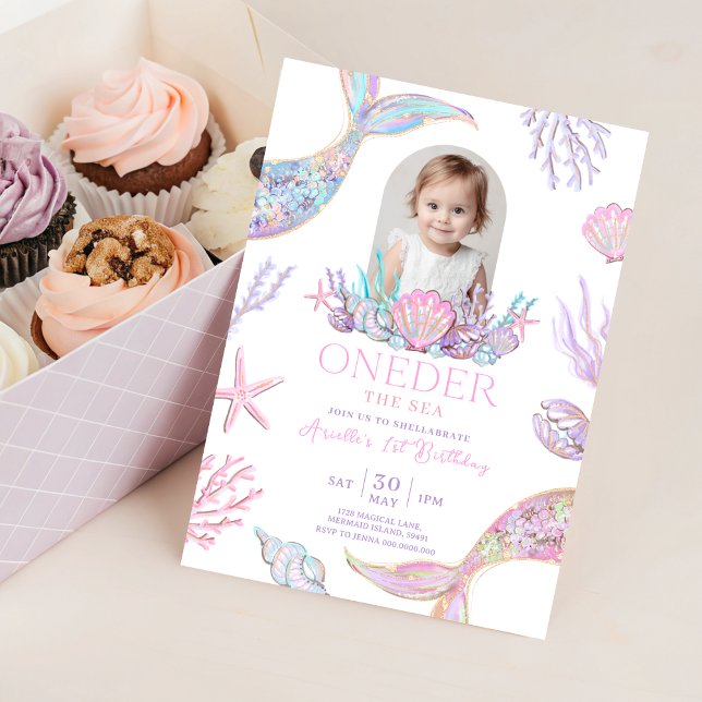 Editable Oneder the Sea Mermaid Invitation (Mermaid Tail 1st Birthday Invitation With Picture)