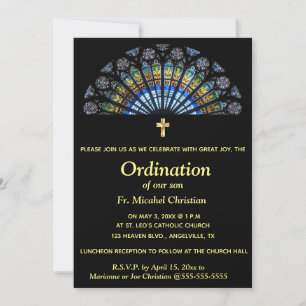 Editable Ordination Religious Event Stained Glass Invitation