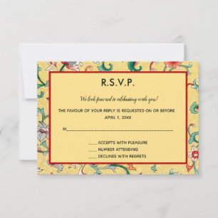 Editable Oriental Chinese Floral Pattern  RSVP Car Card