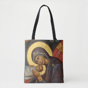 Editable Orthodox Icon, Theotokos and Christ Child Tote Bag