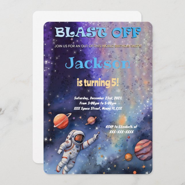 Editable Outer Space Birthday Party Invitation (Front/Back)