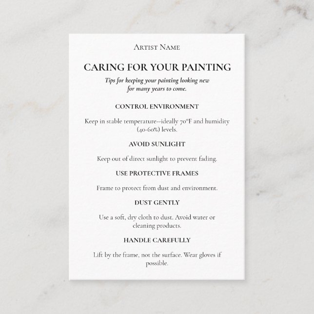 Editable Painting Care Card Thank You Art Insert (Front)