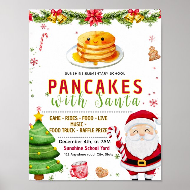Editable pancake with santa fundraiser flyer poster (Front)