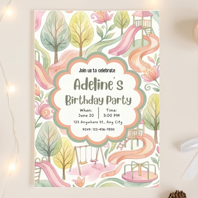 Editable Park Birthday Invitation Girl Playground (Creator Uploaded)
