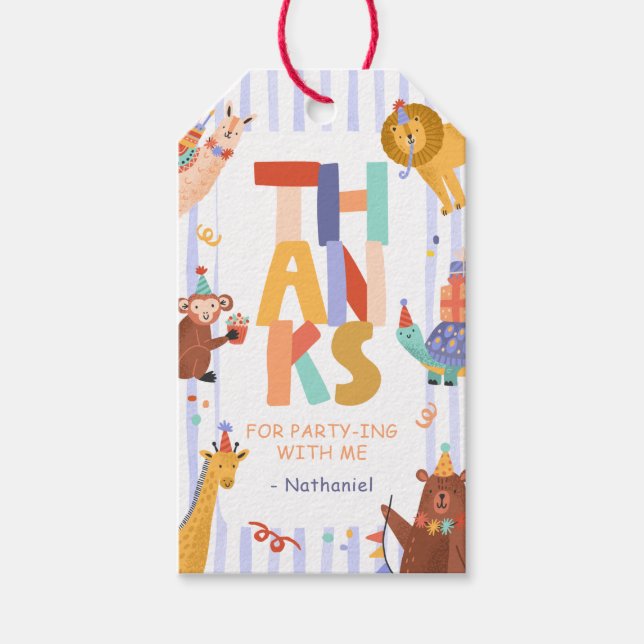 Editable Party Animals Favor / Thank you Tag (Front)