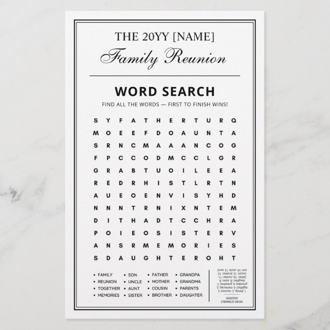 Editable Party Games, Family Reunion Word Games  Flyer (Front)