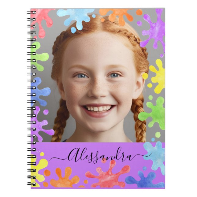 Editable Pastel Splash Custom Photo Frame  Notebook (Front)