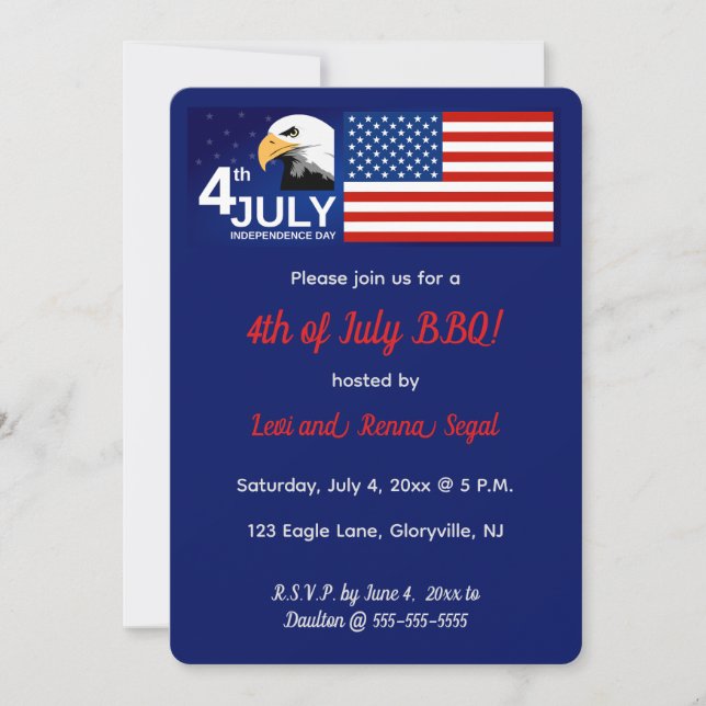 Editable Patriotic 4th Of July Celebration Eagle Invitation (Front)