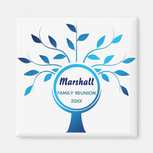 Editable Peacock Blue Tree Family Reunion Magnet (Front)