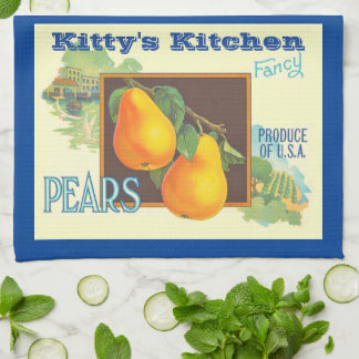 Editable Pears Vintage Fruit Crate Art Tea Towel