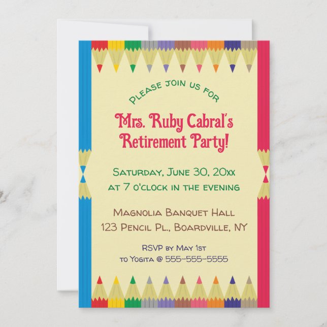 Editable Pencil Crayon Teachers Retirement Party Invitation (Front)