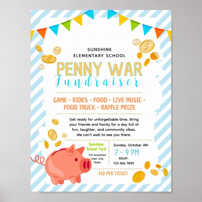 Editable Penny War Fundraiser Flyer Poster (Front)