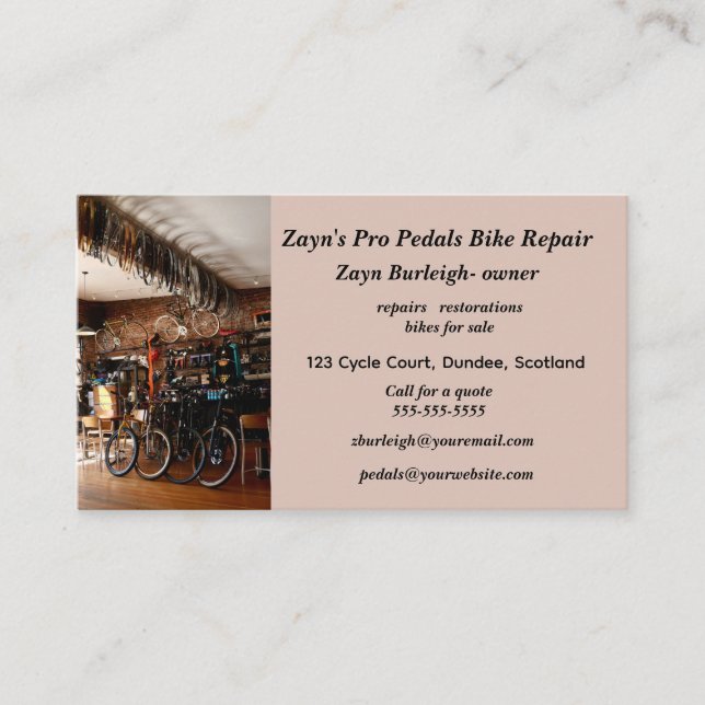 Editable Photo Bike Pro Pedals Bike Repair Business Card (Front)