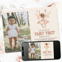 Editable Photo Blush Pink Fairy First 1st Birthday