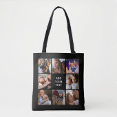 Editable Photo Collage Black Tote Bag (Front)