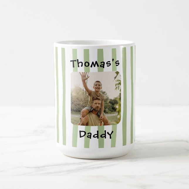 Editable Photo Green Stripes Coffee Mug (Center)