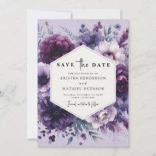  Editable Photo Purple Floral Wedding  Save The Date