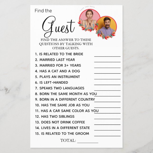Editable Photos Find the Guest Bridal shower game Flyer (Front)