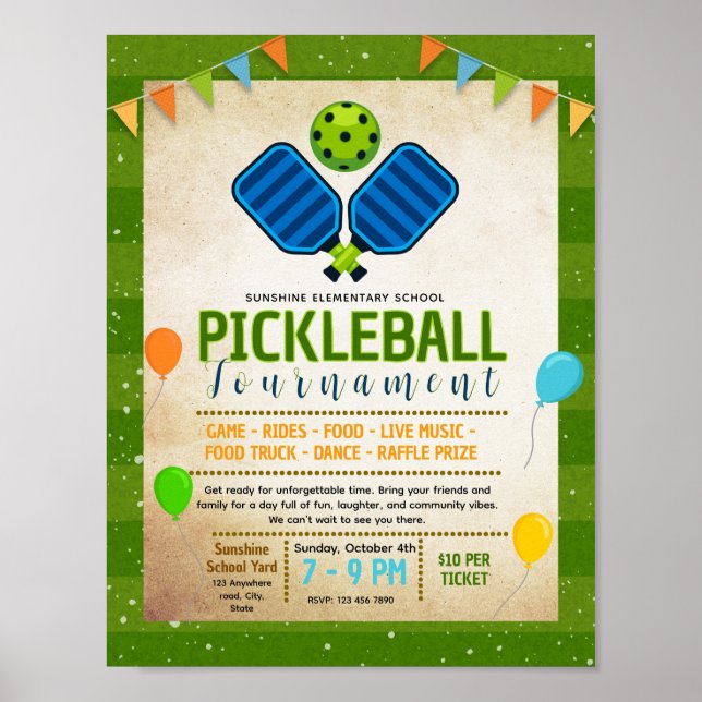 Editable pickleball Fundraiser Flyer Poster (Front)