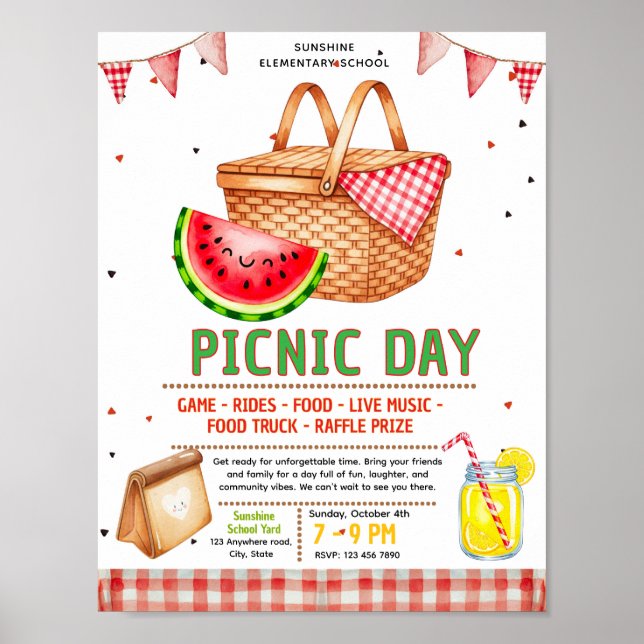 Editable picnic Fundraiser Flyer Poster (Front)