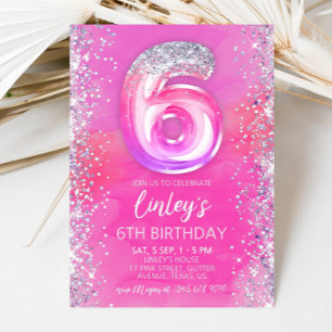 Editable Pink 6th Birthday Invitation Template 6