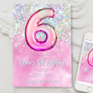 Editable Pink 6th Birthday Invitation Template Gli