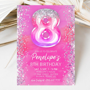 Editable Pink 8th Birthday Invitation Template