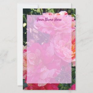 Editable Pink and White Striped Roses 5.5" x 8.5" Stationery