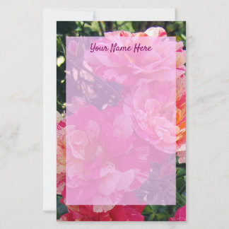 Editable Pink and White Striped Roses 5.5" x 8.5" Stationery