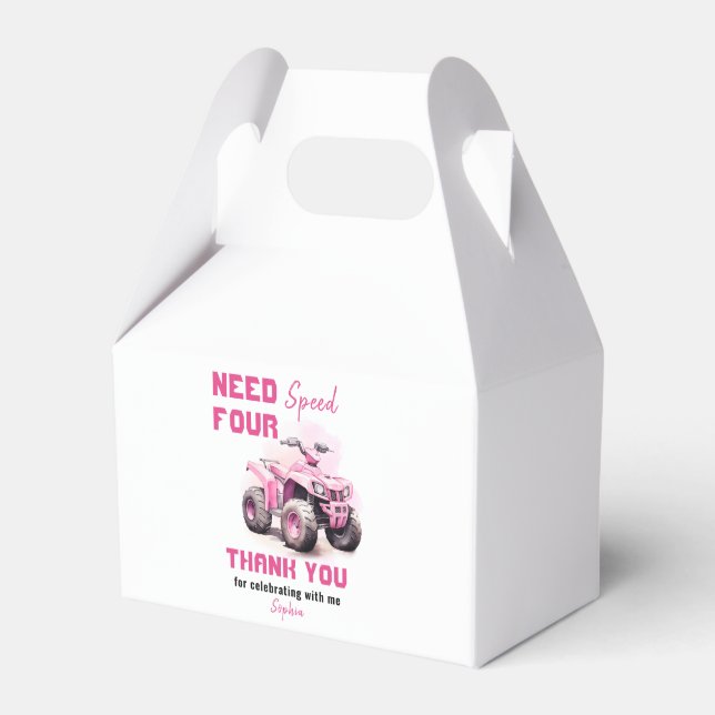 Editable Pink ATV Bike Birthday Favour Box (Front Side)