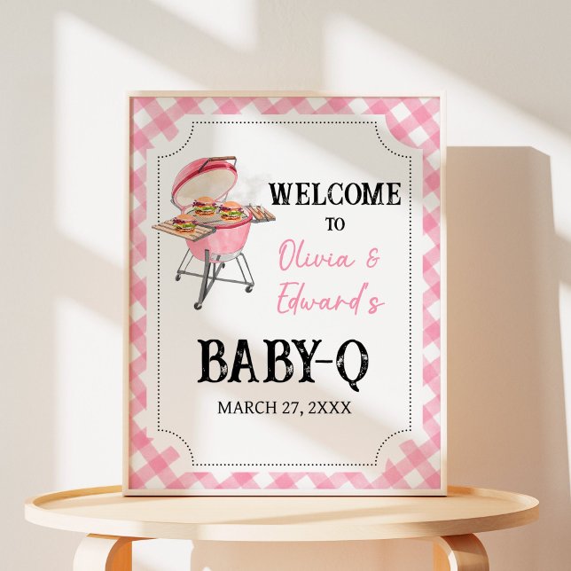 Editable Pink BBQ Baby Shower Welcome Sign, Girl  Poster (Creator Uploaded)