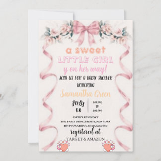 Editable Pink Bow Baby Shower Invitation