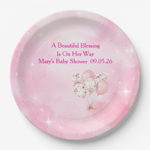 Editable Pink Chinoiserie Baby Shower Tableware Paper Plate