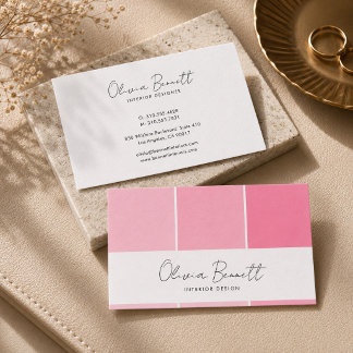 Editable Pink Colour, Modern Interior Designer Business Card