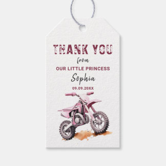 Editable Pink Dirt Bike Birthday Gift Tags