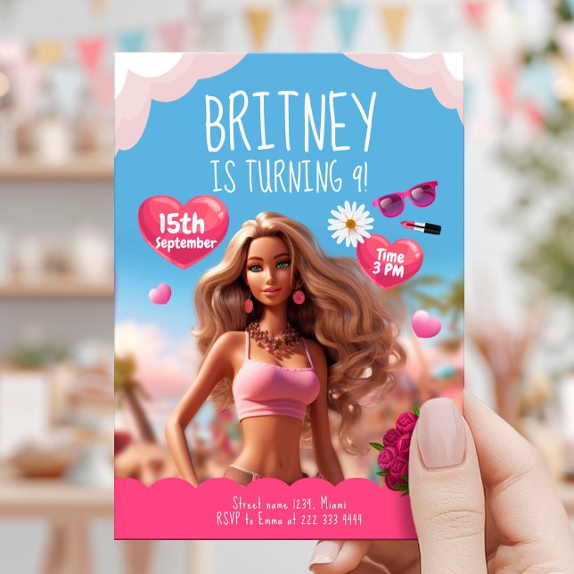 Editable Pink Doll Theme Birthday Invitation (Creator Uploaded)