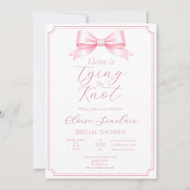 Editable Pink Elegant Bow Bridal Shower Coquette  Invitation (Front)