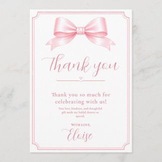Editable Pink Elegant Bridal Shower Thank You Card