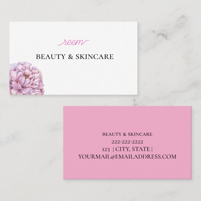 Editable Pink Floral Business Card (Front/Back)