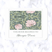 Editable Pink Flowers and Leaves Bookplate