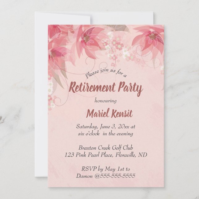 Editable Pink Flowers Invitation Card (Front)