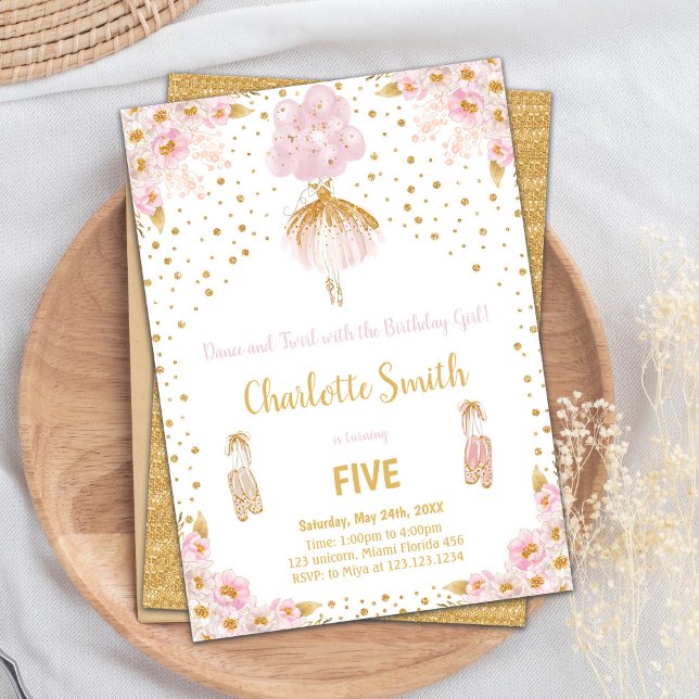 Editable Pink Glitter Ballerina Birthday Invitation (Pink Glitter Ballerina Birthday Invitations)