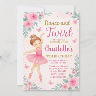 Editable Pink & Gold Dance Party Card for Girls